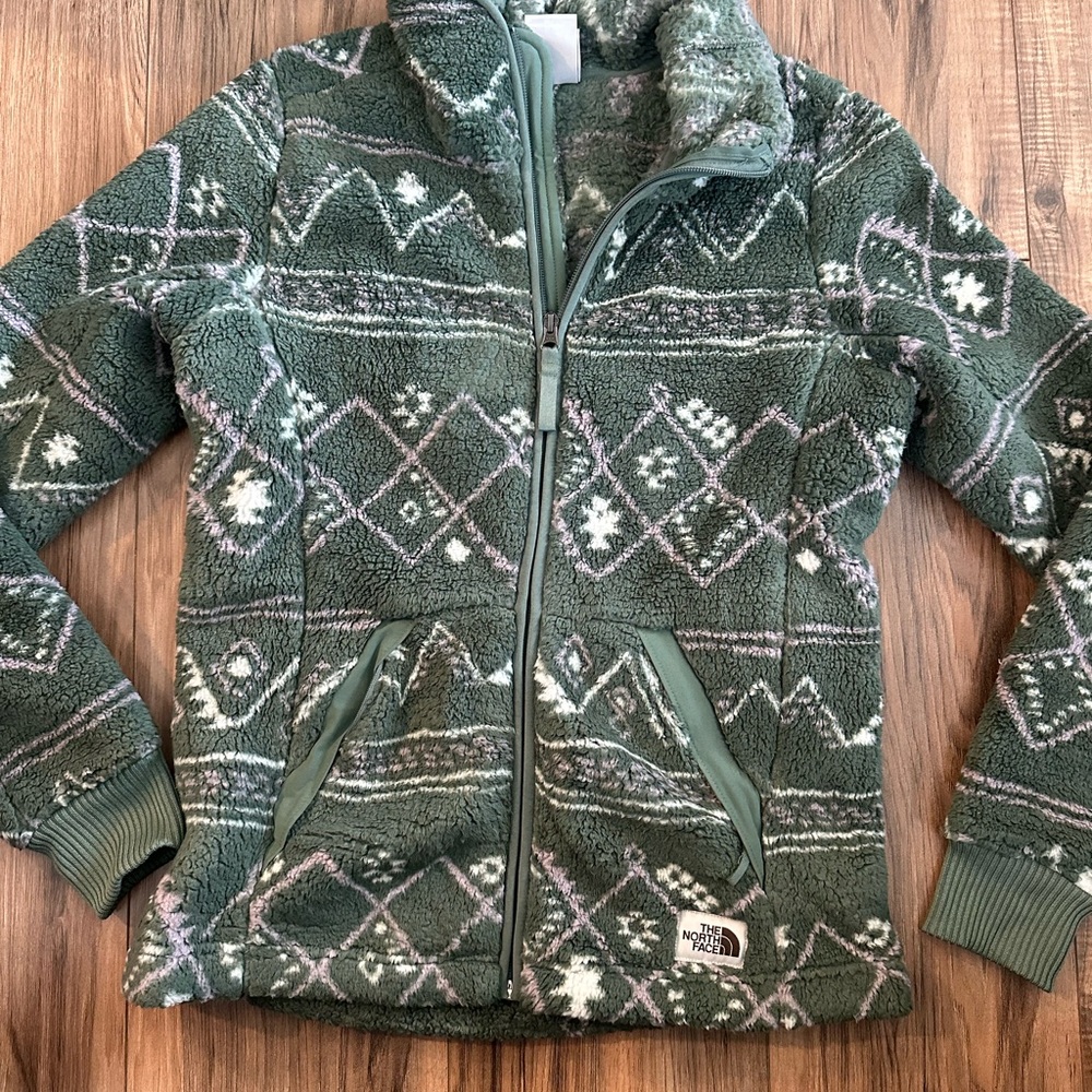 The North Face Women Patterned Green Fleece Hoodie